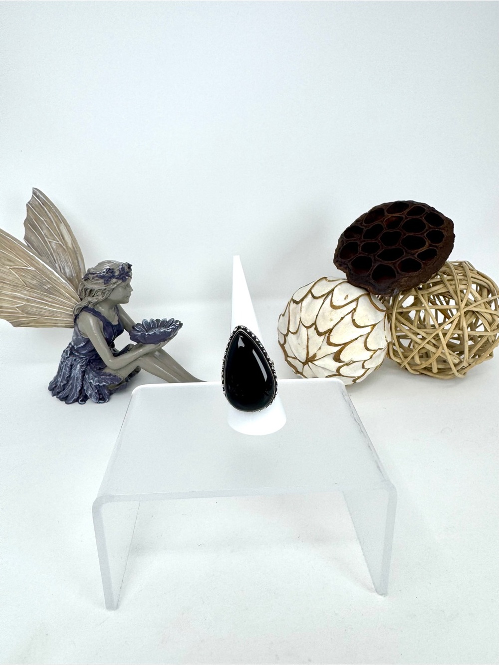 Black Teardrop Statement Ring